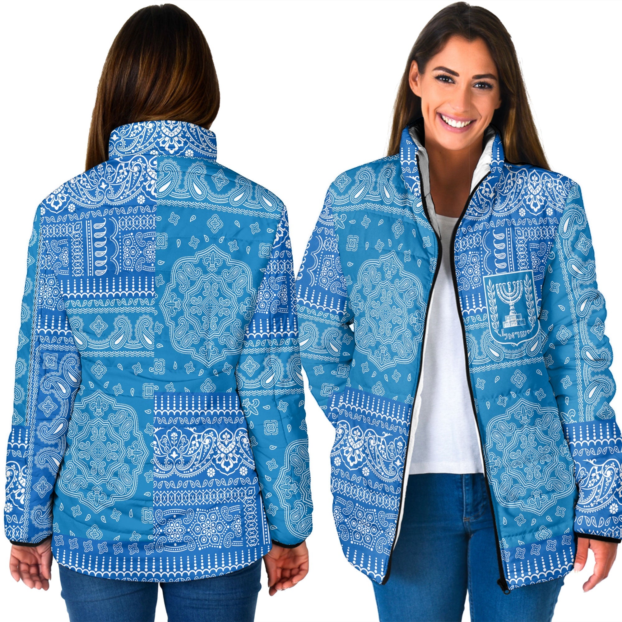 Israel Women Padded Jacket Flag And Paisley Basic Style 3