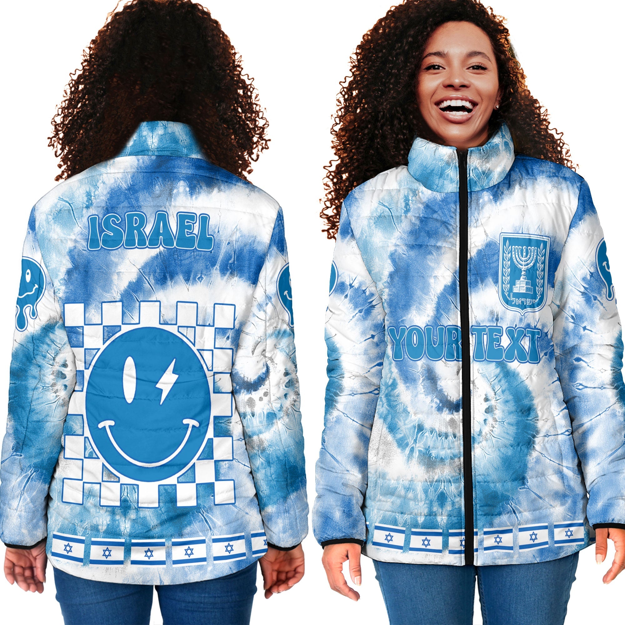 Israel Women Padded Jacket Custom Tie Dye Style 4