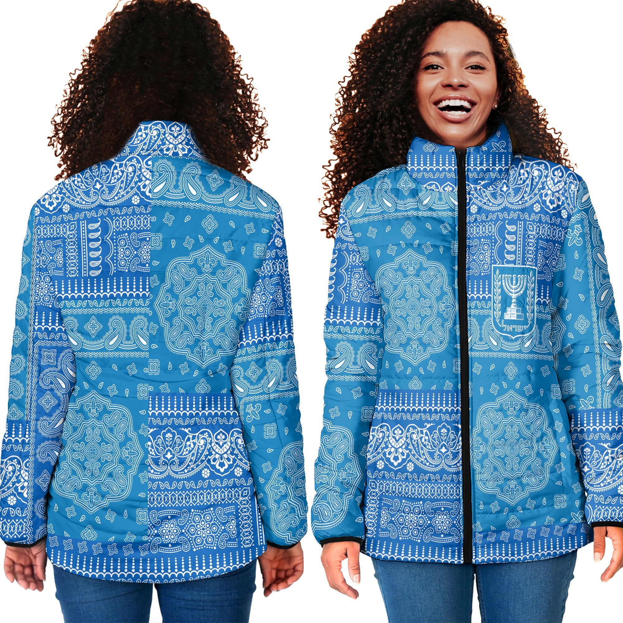 Israel Women Padded Jacket Flag And Paisley Basic Style 4