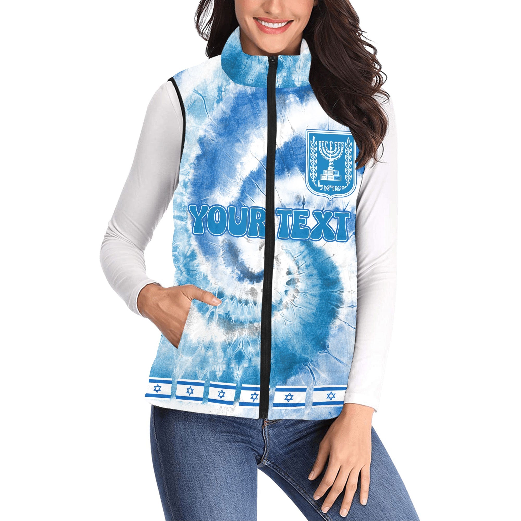 Israel Women Padded Jacket Vest Custom Tie Dye Style 1