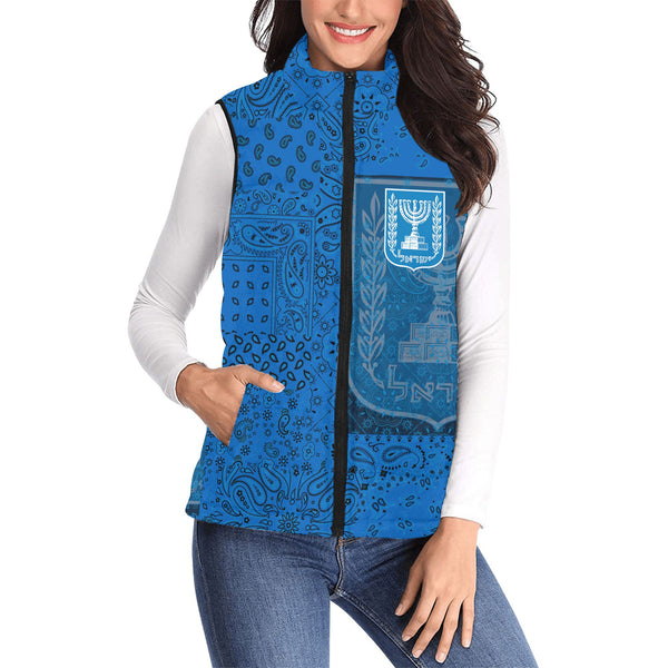 Israel Women Padded Jacket Vest Paisley Flag And Skull Style 1