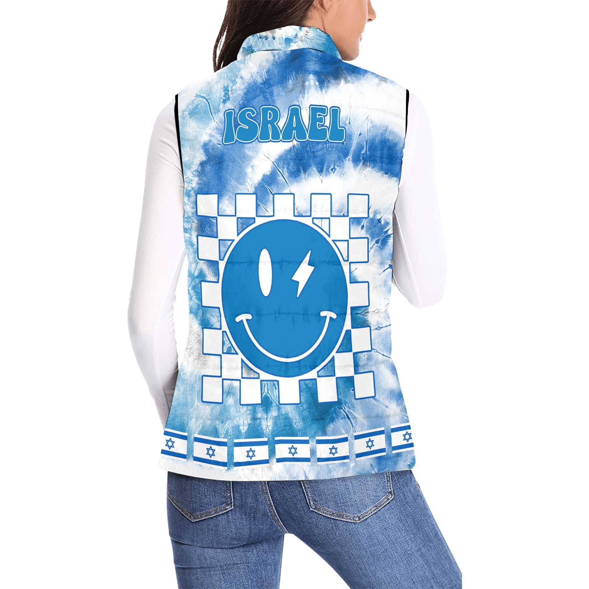 Israel Women Padded Jacket Vest Custom Tie Dye Style 2