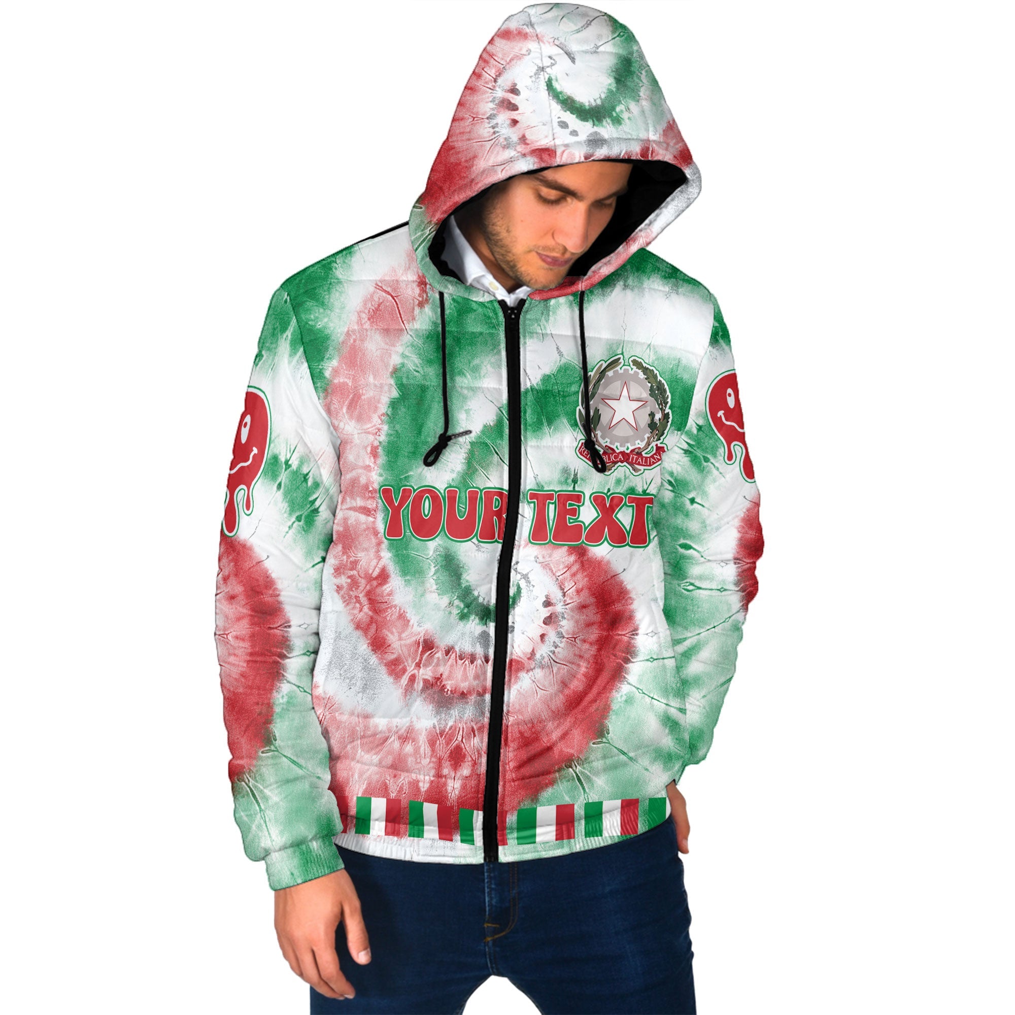 Italy Men Hooded Padded Jacket Custom Tie Dye Style 2