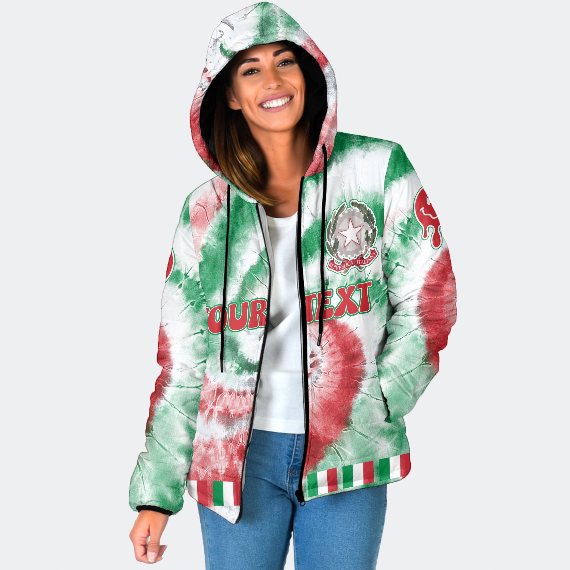 Italy Women Hooded Padded Jacket Custom Tie Dye Style 1