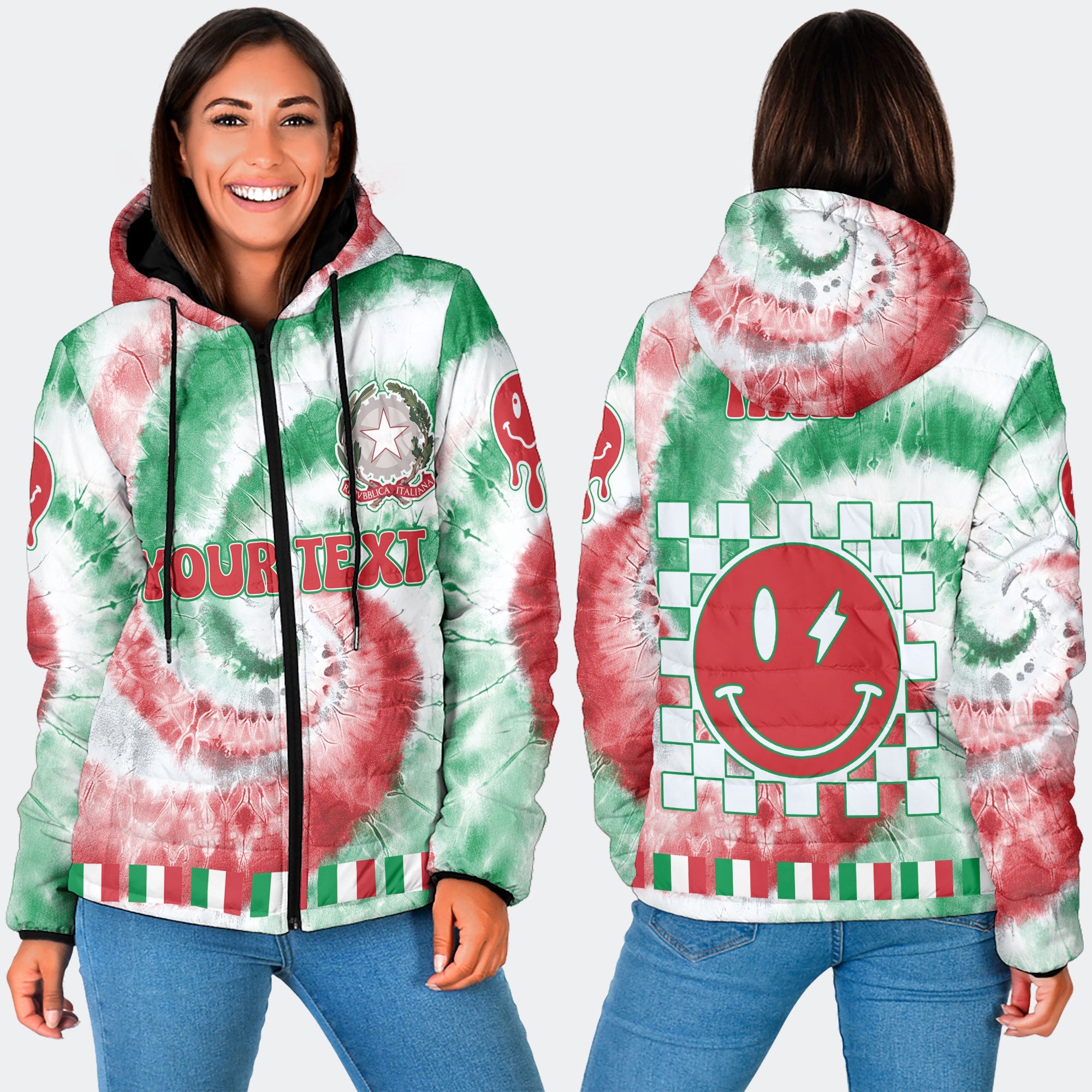 Italy Women Hooded Padded Jacket Custom Tie Dye Style 3