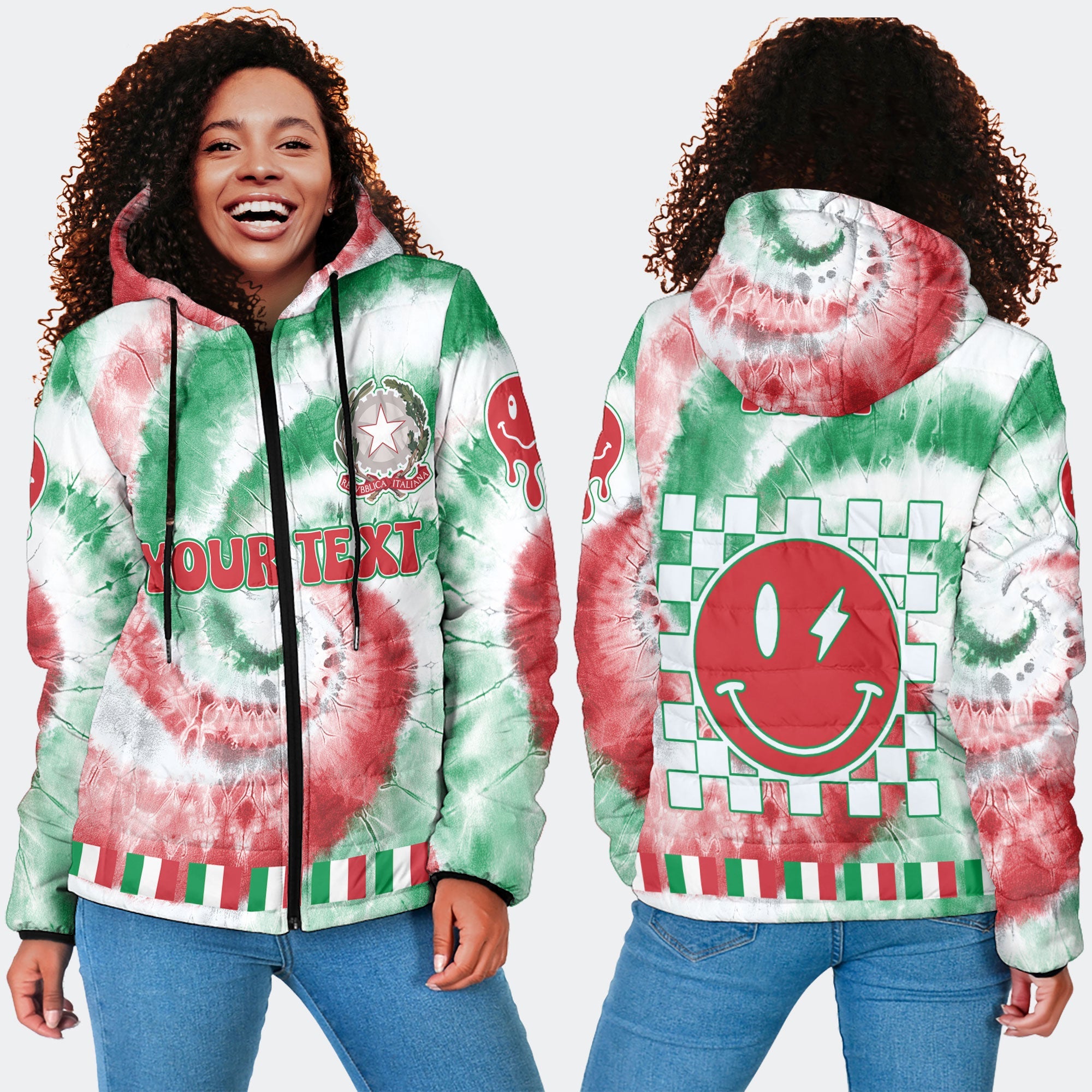 Italy Women Hooded Padded Jacket Custom Tie Dye Style 4