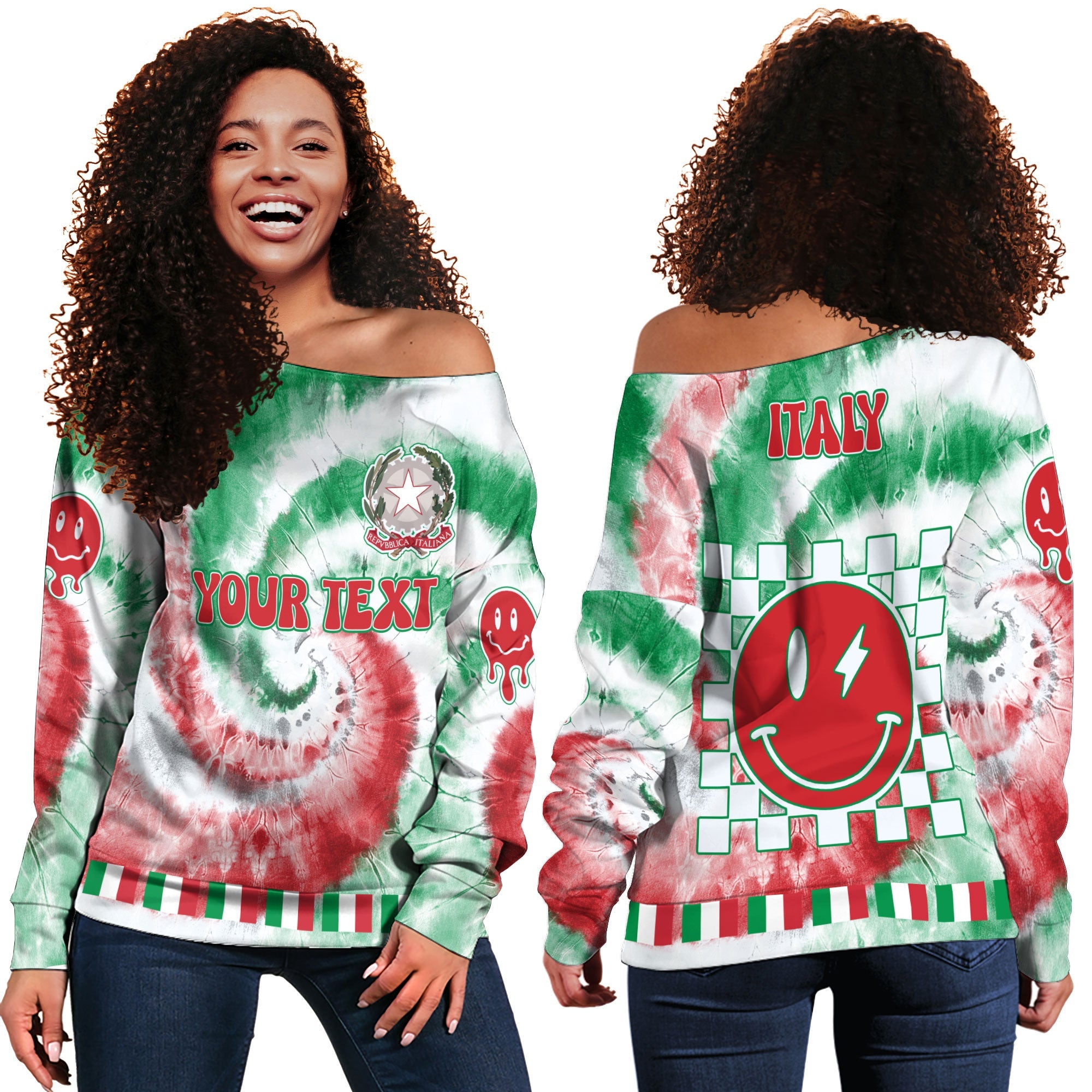 Italy Women Off Shoulder Sweatshirt Custom Tie Dye Style 2