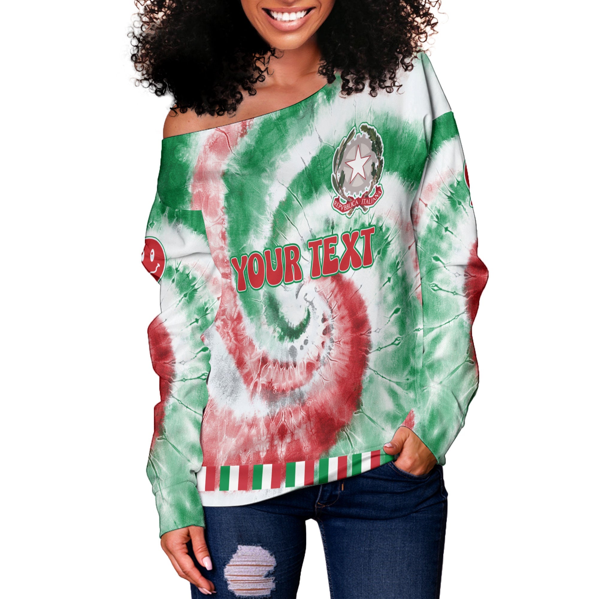 Italy Women Off Shoulder Sweatshirt Custom Tie Dye Style 3