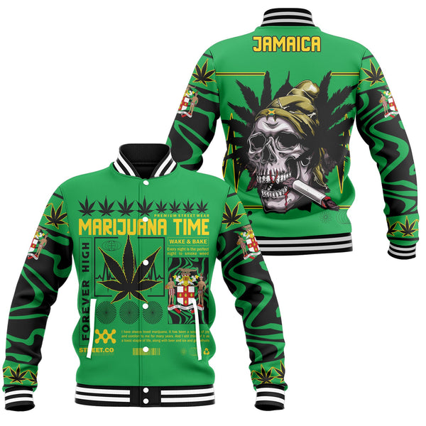 Jamaica Baseball Jacket Flag & Coat Of Arms Marijuanas Style