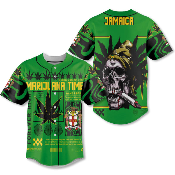 Jamaica Baseball Jersey Flag & Coat Of Arms Marijuanas Style