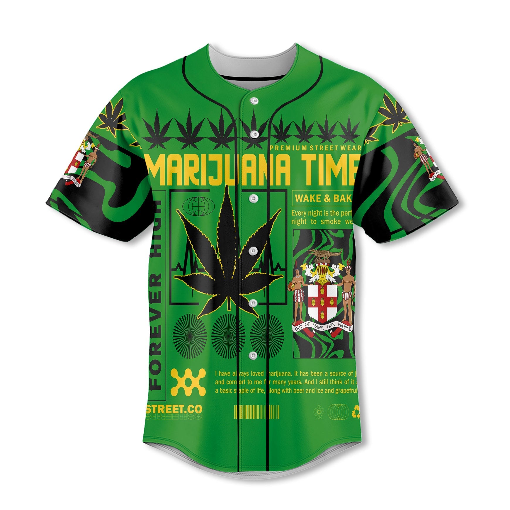 Jamaica Baseball Jersey Flag & Coat Of Arms Marijuanas Style