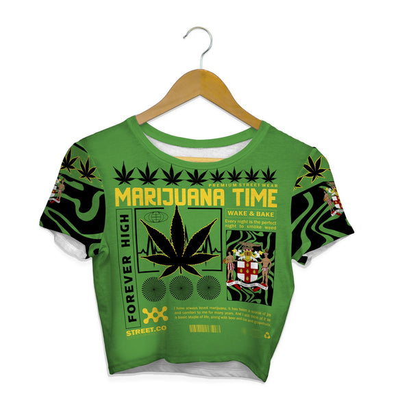 Jamaica Crop Top T Shirt Flag & Coat Of Arms Marijuanas Style