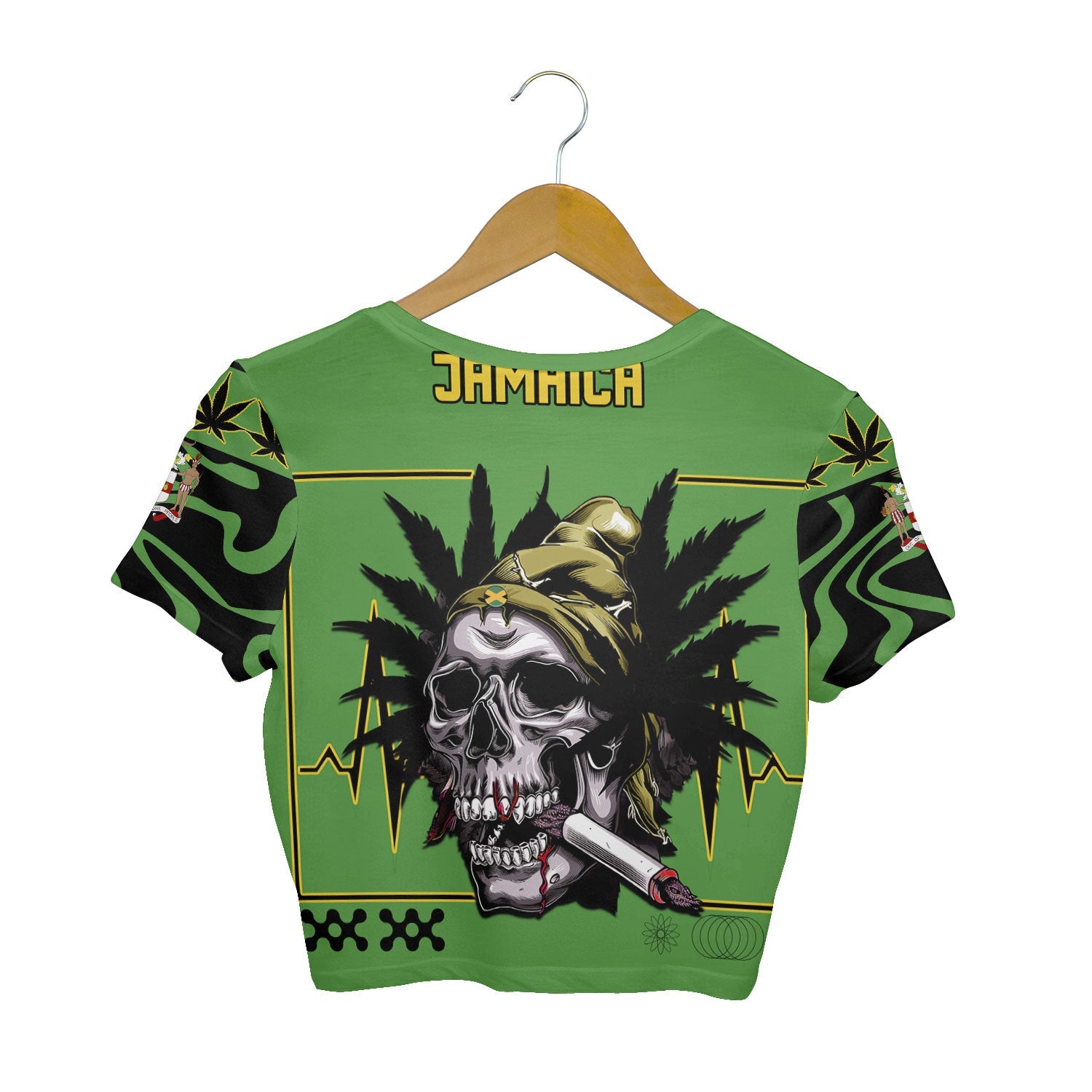 Jamaica Crop Top T Shirt Flag & Coat Of Arms Marijuanas Style