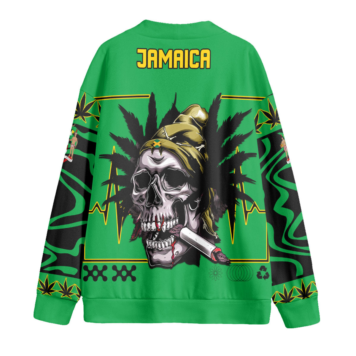 Jamaica Fleece Cardigan Flag & Coat Of Arms Marijuanas Style