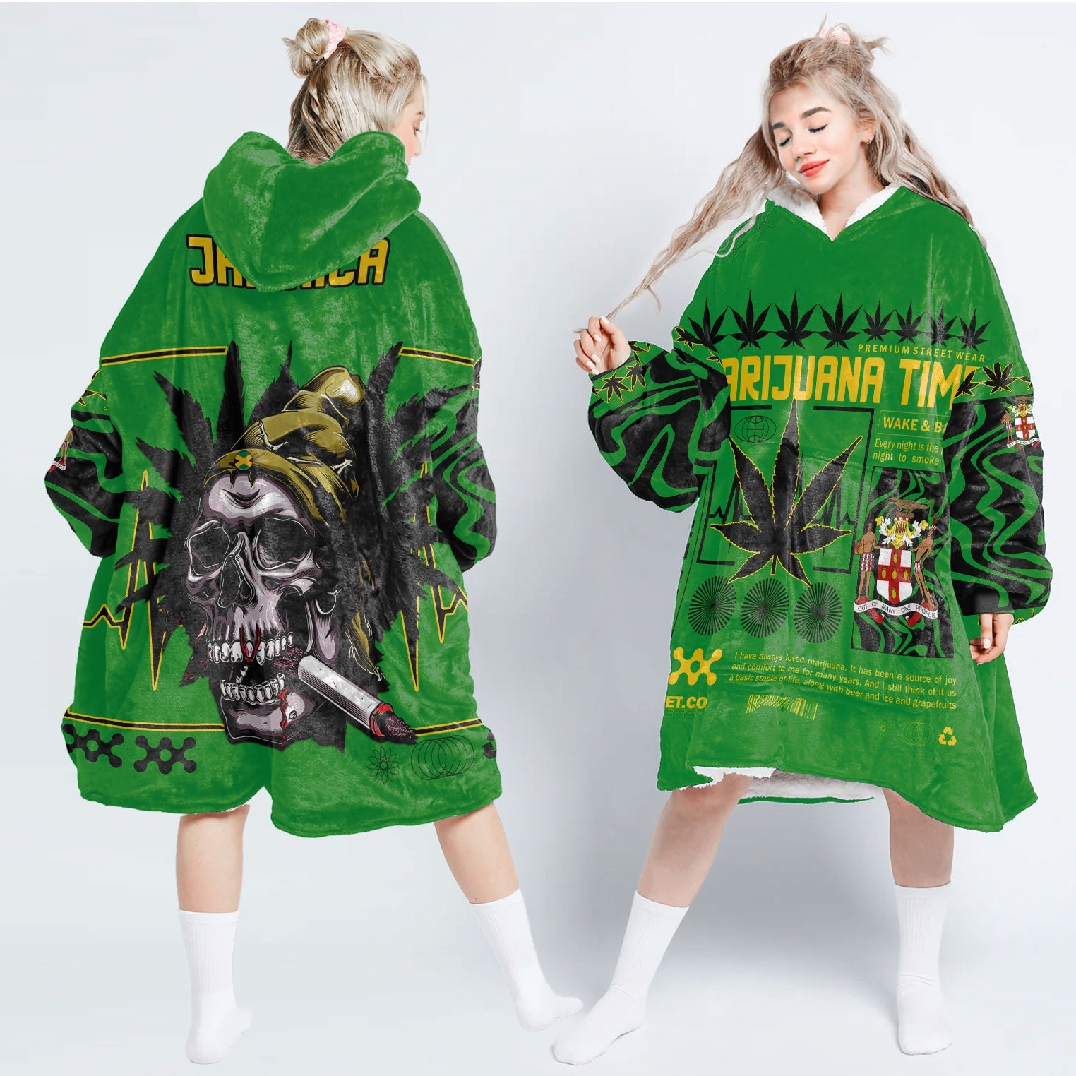 Jamaica Snug Hoodie Flag & Coat Of Arms Marijuanas Style