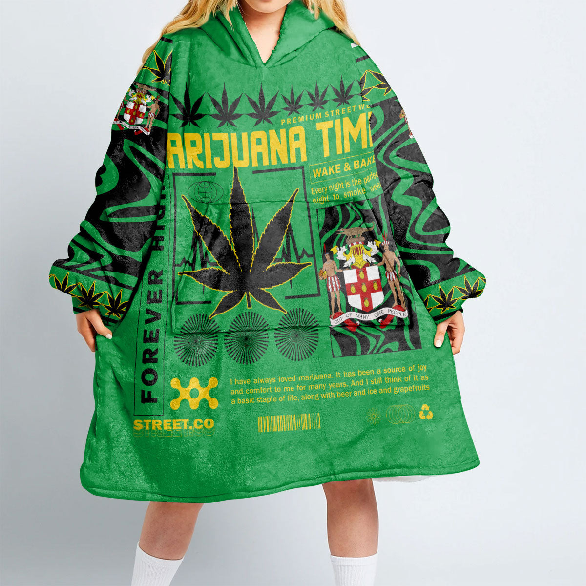 Jamaica Snug Hoodie Flag & Coat Of Arms Marijuanas Style