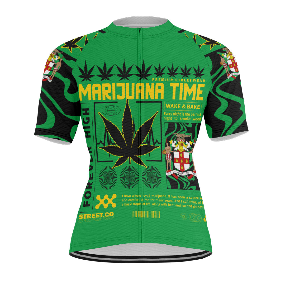 Jamaica Men's Cycling Jersey Flag & Coat Of Arms Marijuanas Style