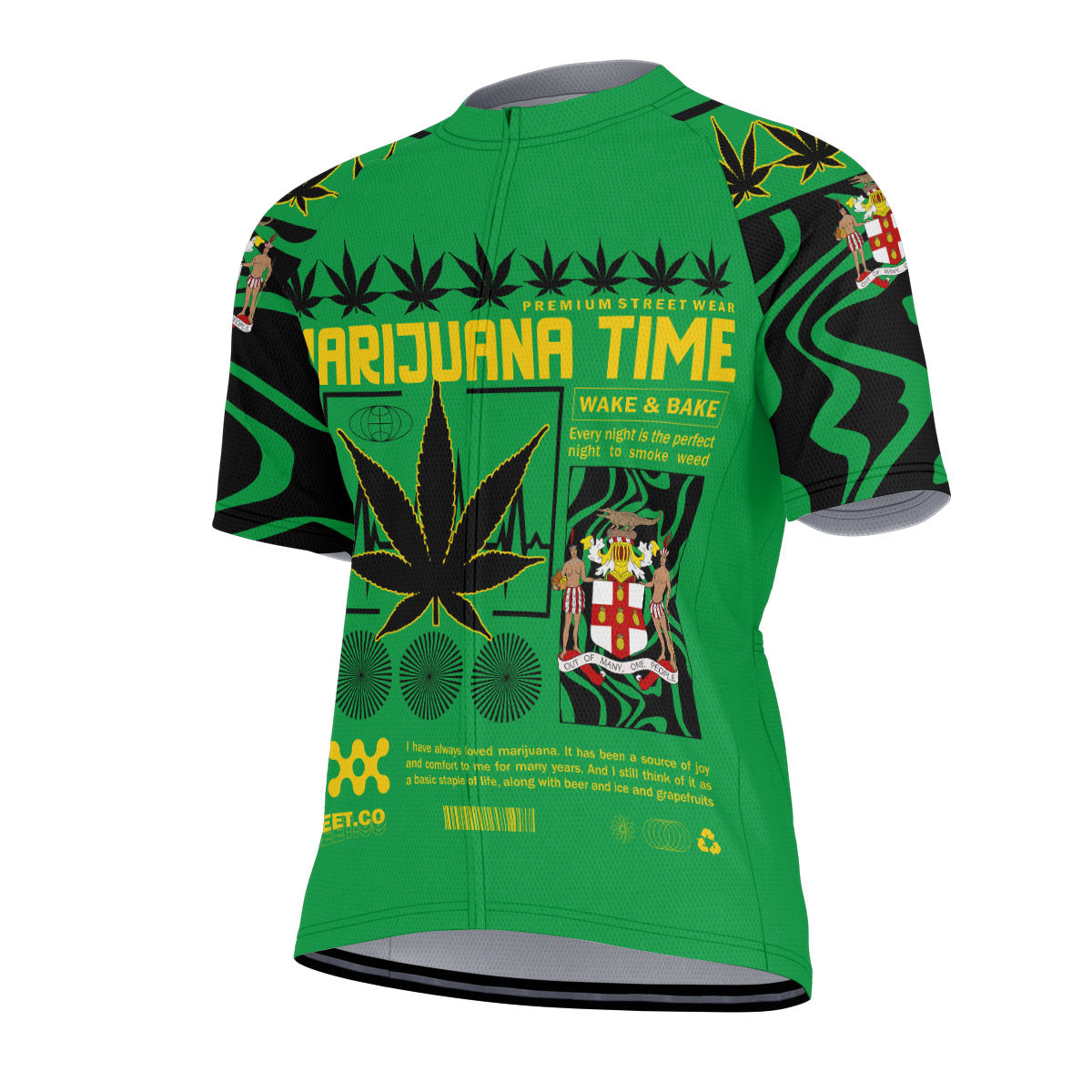 Jamaica Men's Cycling Jersey Flag & Coat Of Arms Marijuanas Style