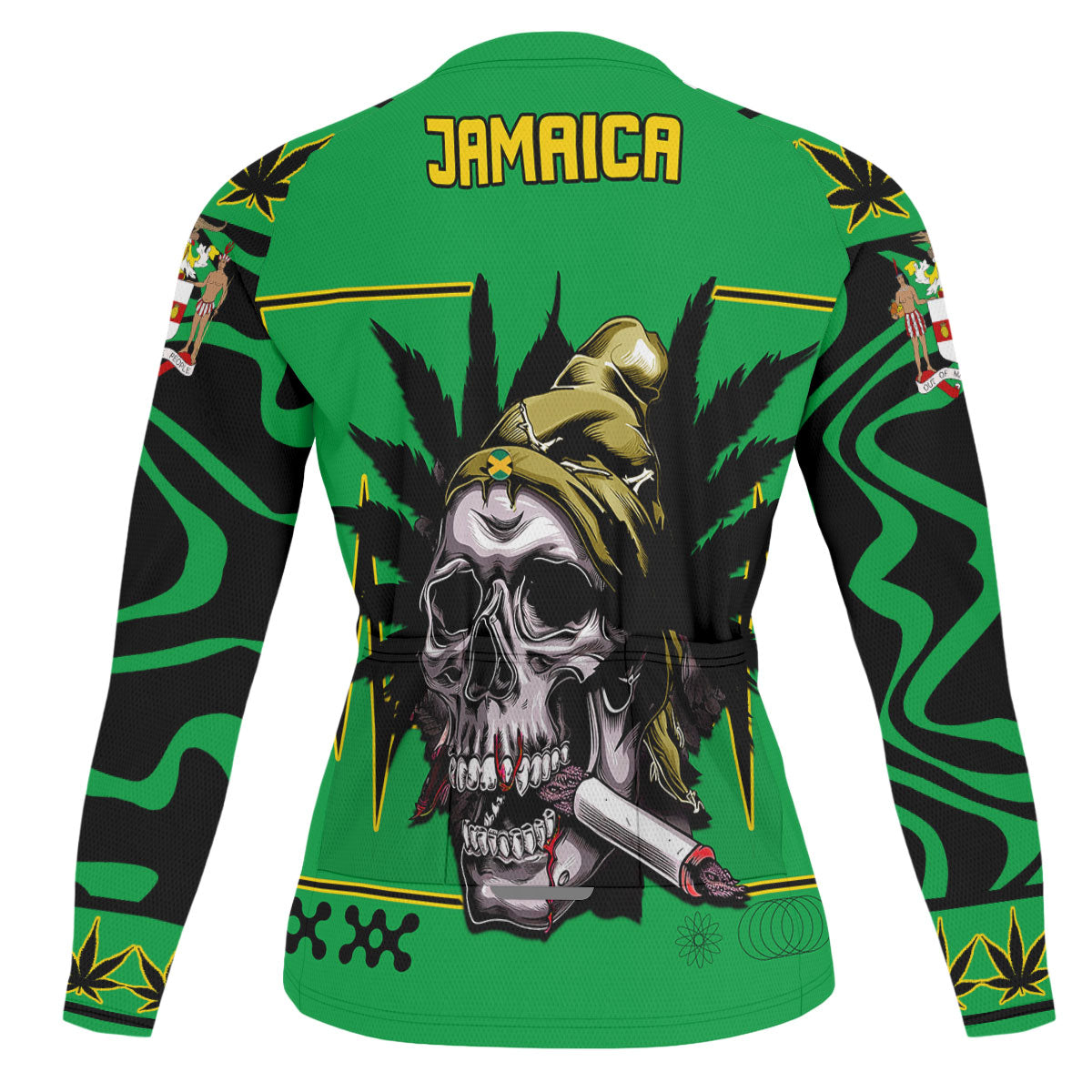 Jamaica Men's Cycling Jersey Long Sleeve Flag & Coat Of Arms Marijuanas Style