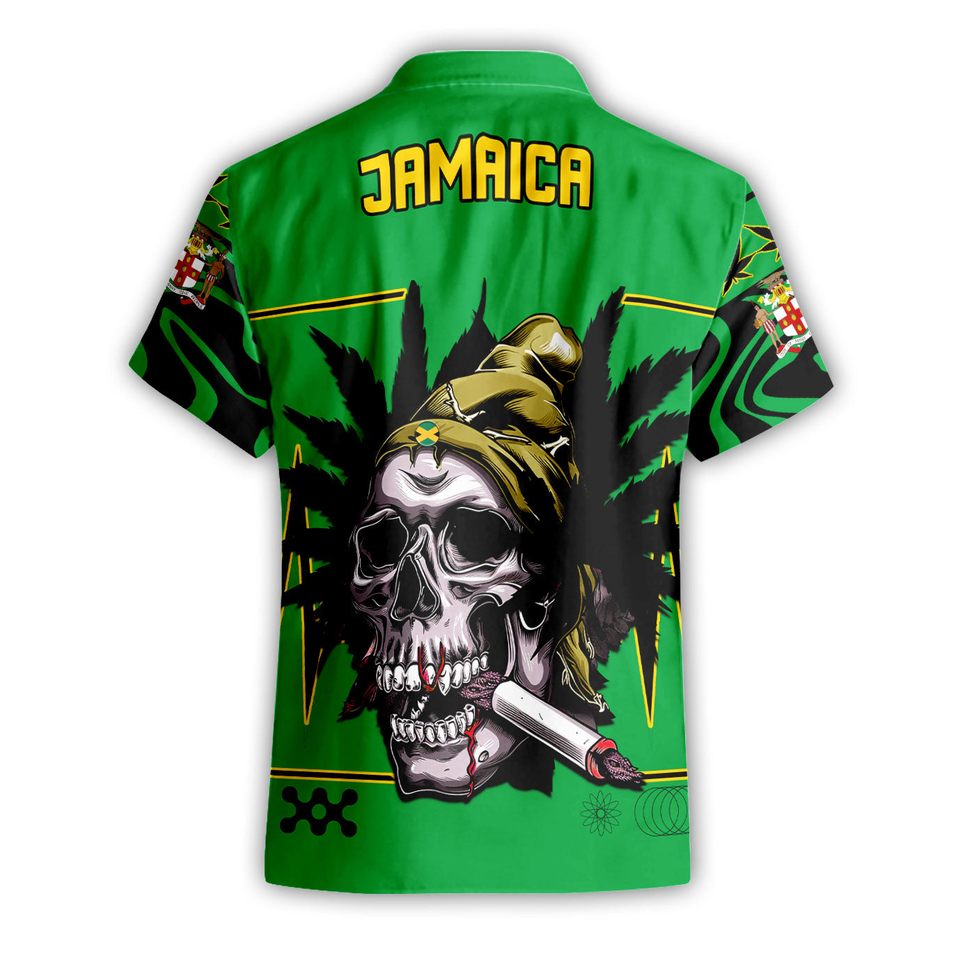 Jamaica Short Sleeve Shirt Flag & Coat Of Arms Marijuanas Style