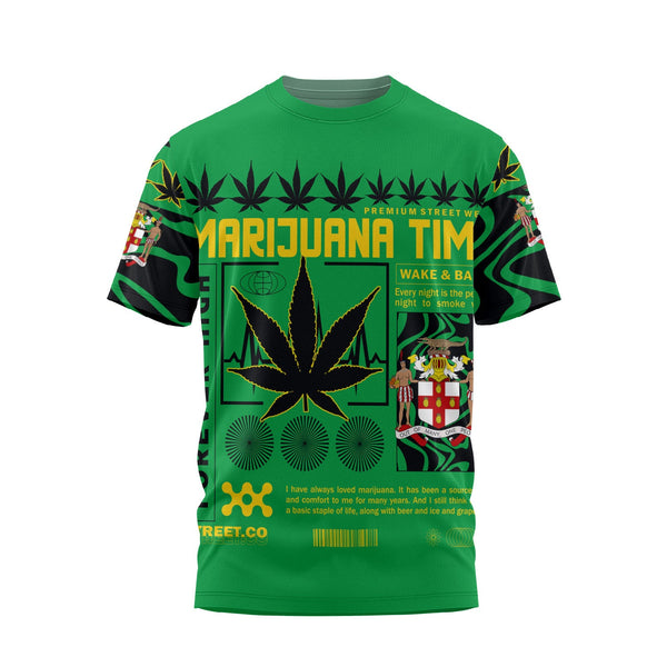 Jamaica T Shirt Flag & Coat Of Arms Marijuanas Style