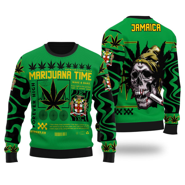 Jamaica Ugly Sweater Flag & Coat Of Arms Marijuanas Style