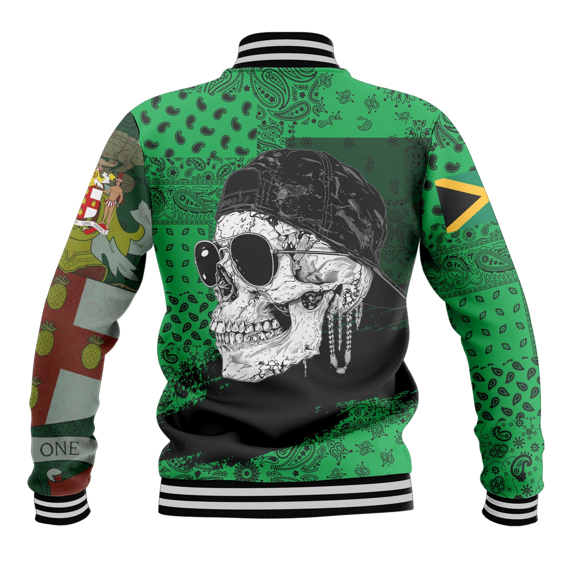 Jamaica Baseball Jacket Paisley Flag And Skull Style 3