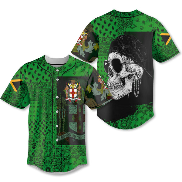 Jamaica Baseball Jersey Paisley Flag And Skull Style 1