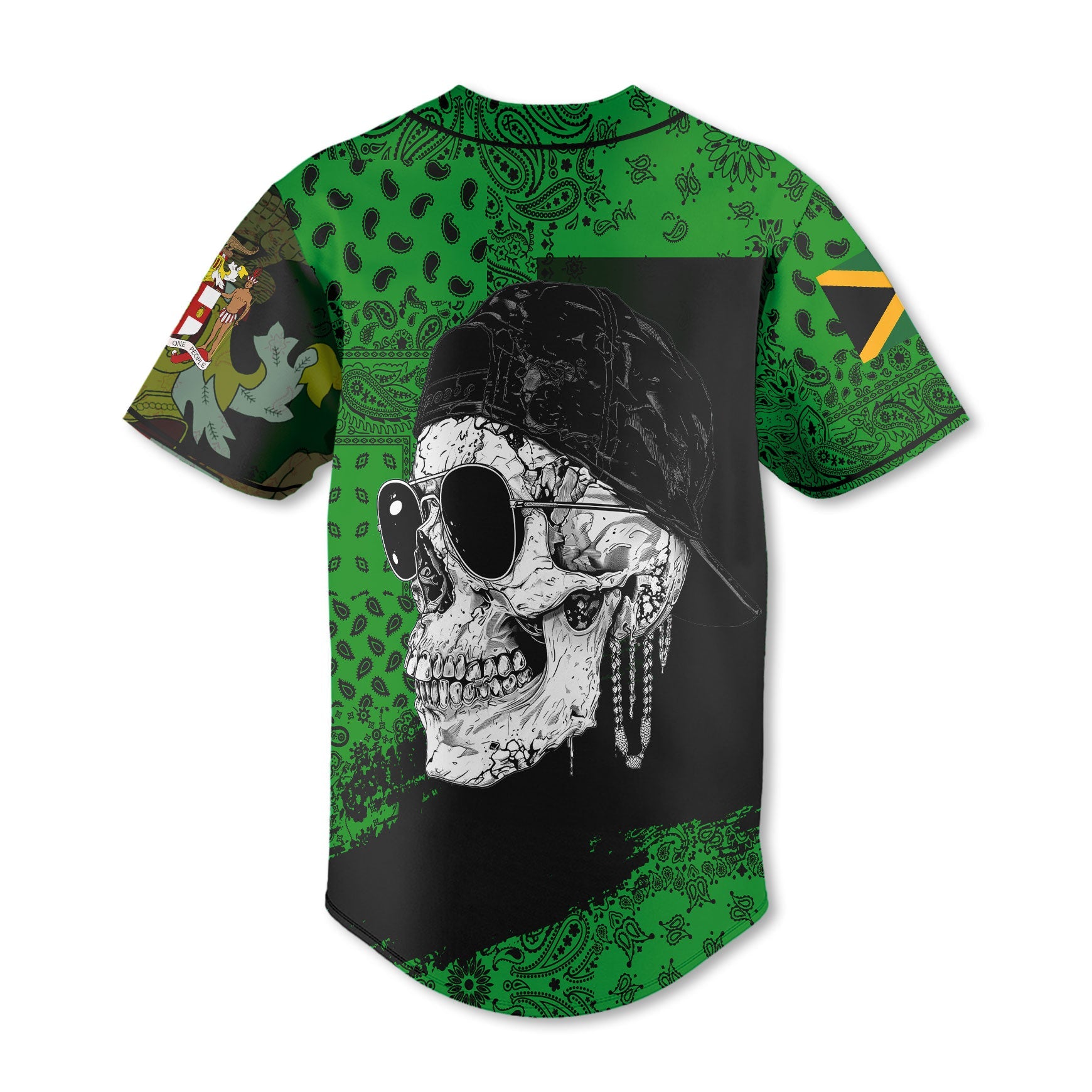 Jamaica Baseball Jersey Paisley Flag And Skull Style 3