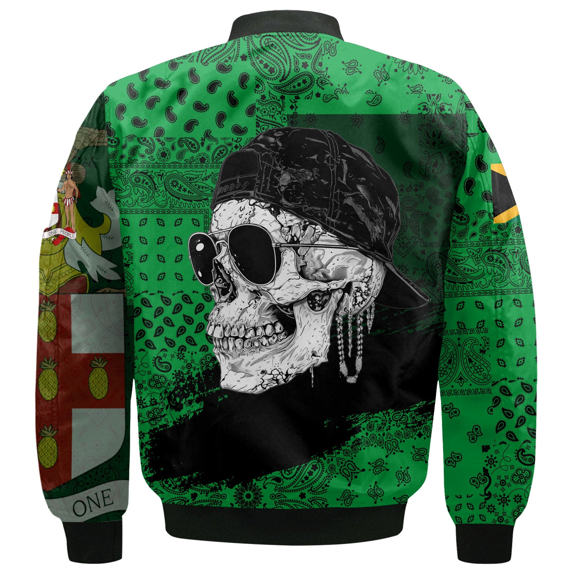 Jamaica Bomber Jacket Paisley Flag And Skull Style 3