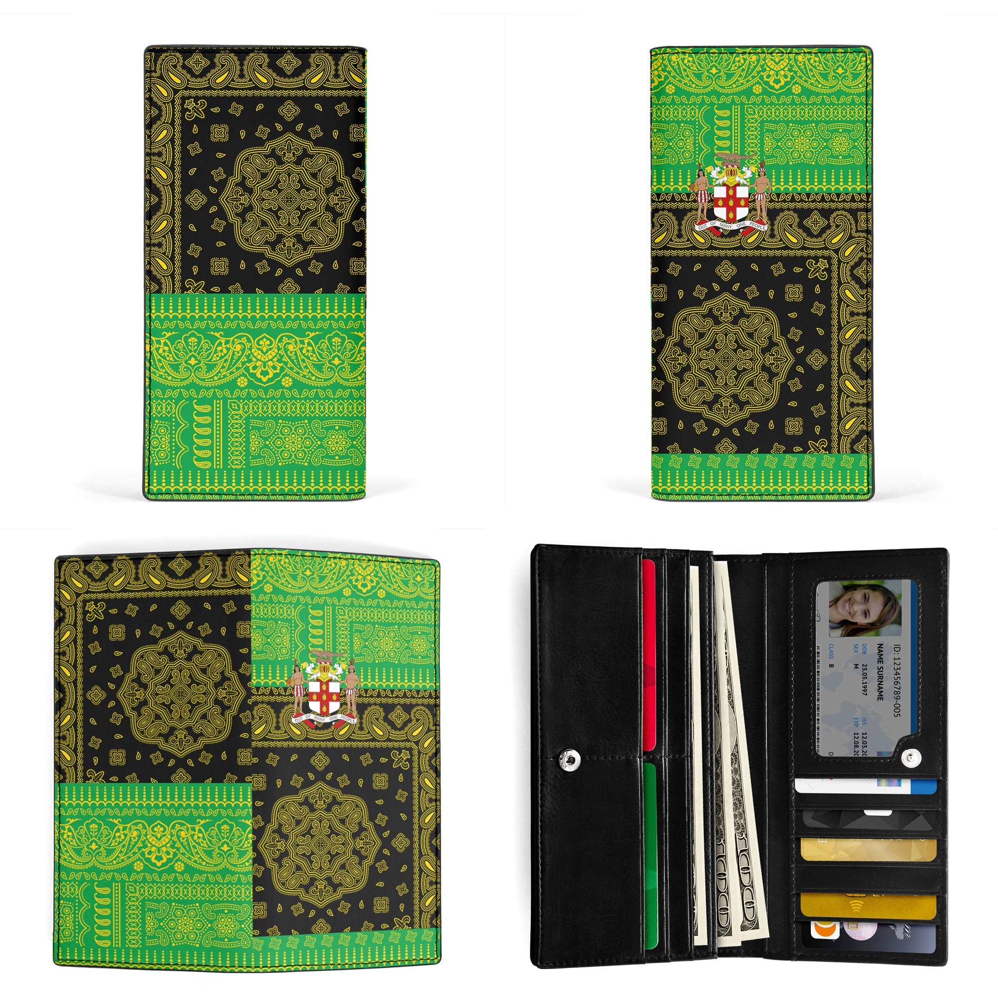 Jamaica Leather Wallet Flag And Paisley Basic Style 3