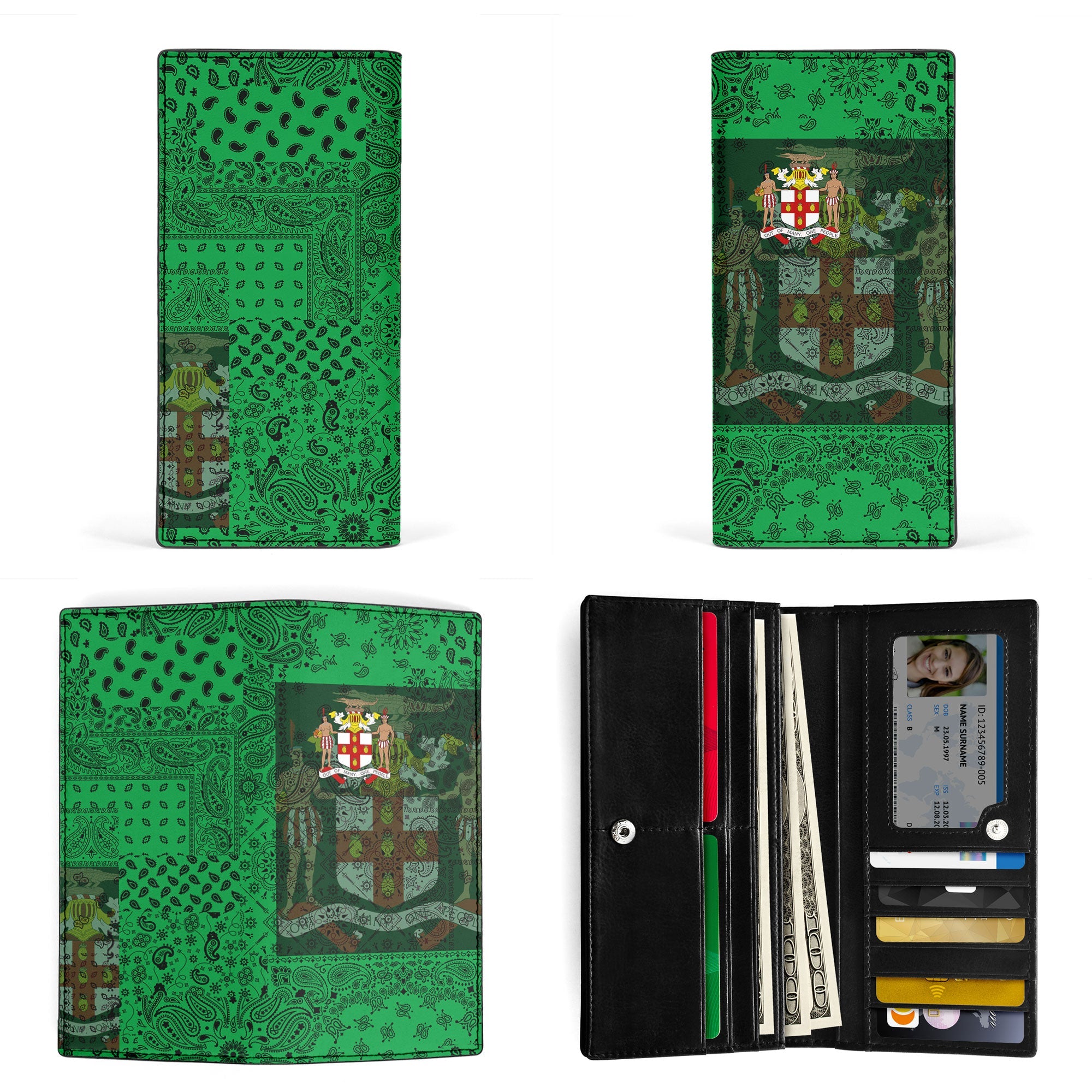 Jamaica Leather Wallet Paisley Flag And Skull Style 3