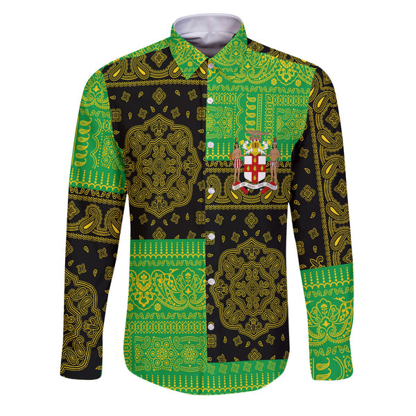 Jamaica Long Sleeve Button Shirt Flag And Paisley Basic Style 1