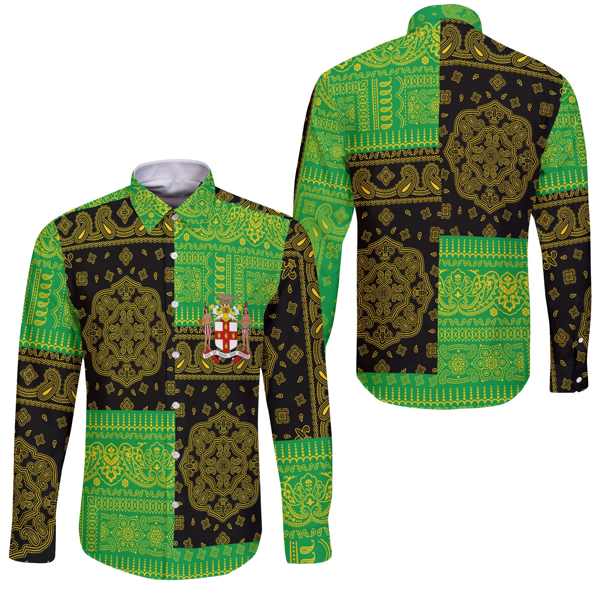 Jamaica Long Sleeve Button Shirt Flag And Paisley Basic Style 3