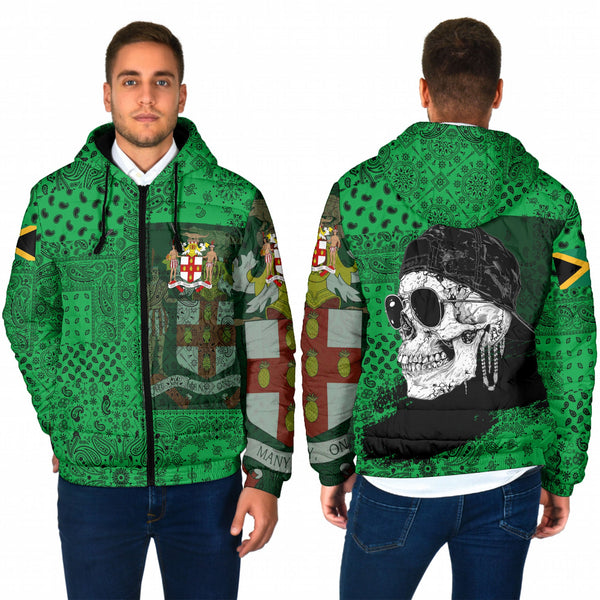 Jamaica Men Hooded Padded Jacket Paisley Flag And Skull Style 1