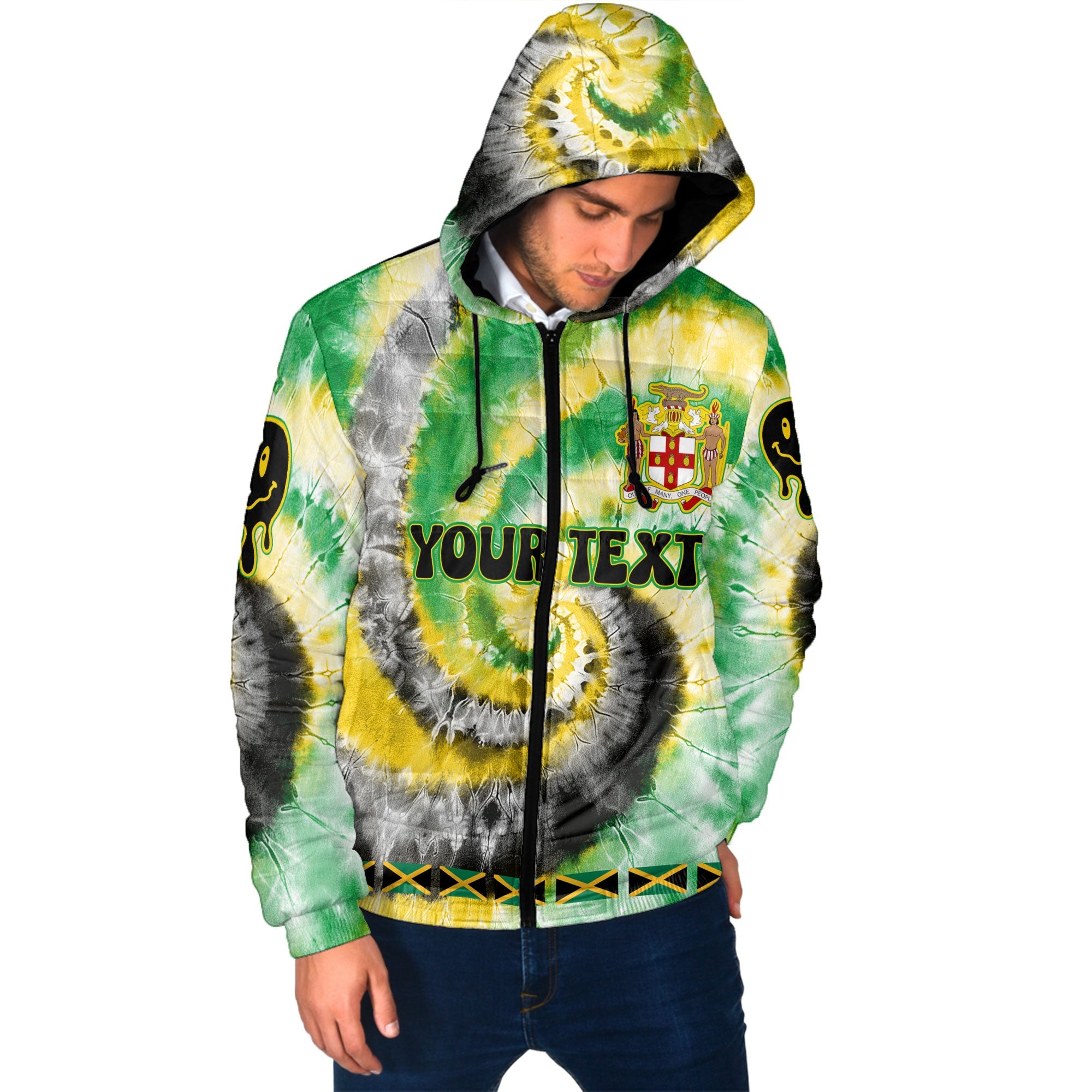 Jamaica Men Hooded Padded Jacket Custom Tie Dye Style 2