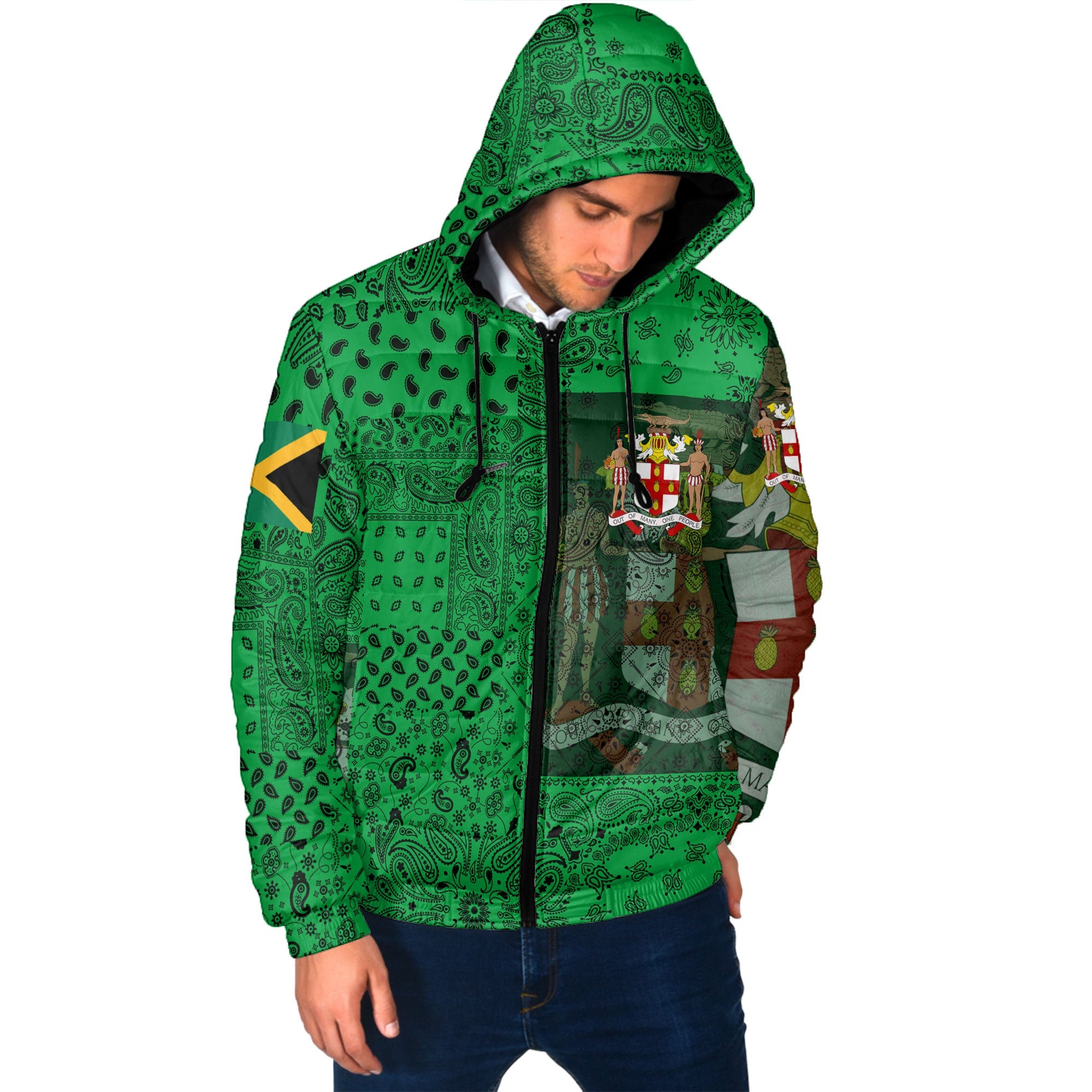 Jamaica Men Hooded Padded Jacket Paisley Flag And Skull Style 2