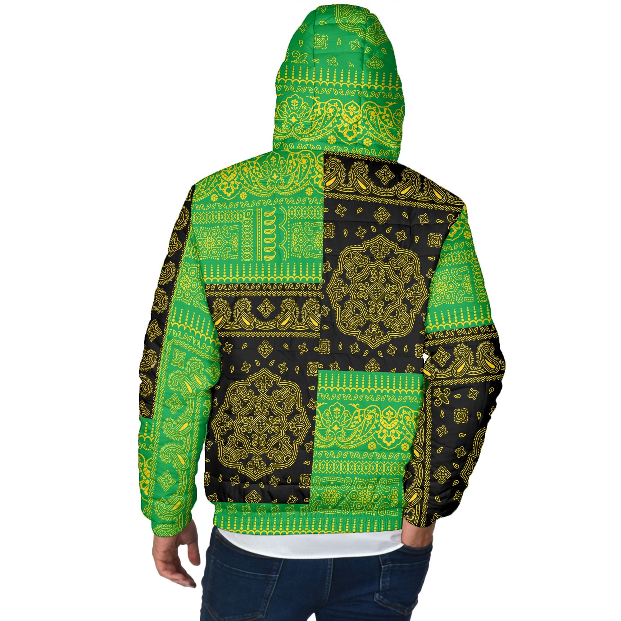 Jamaica Men Hooded Padded Jacket Flag And Paisley Basic Style 3