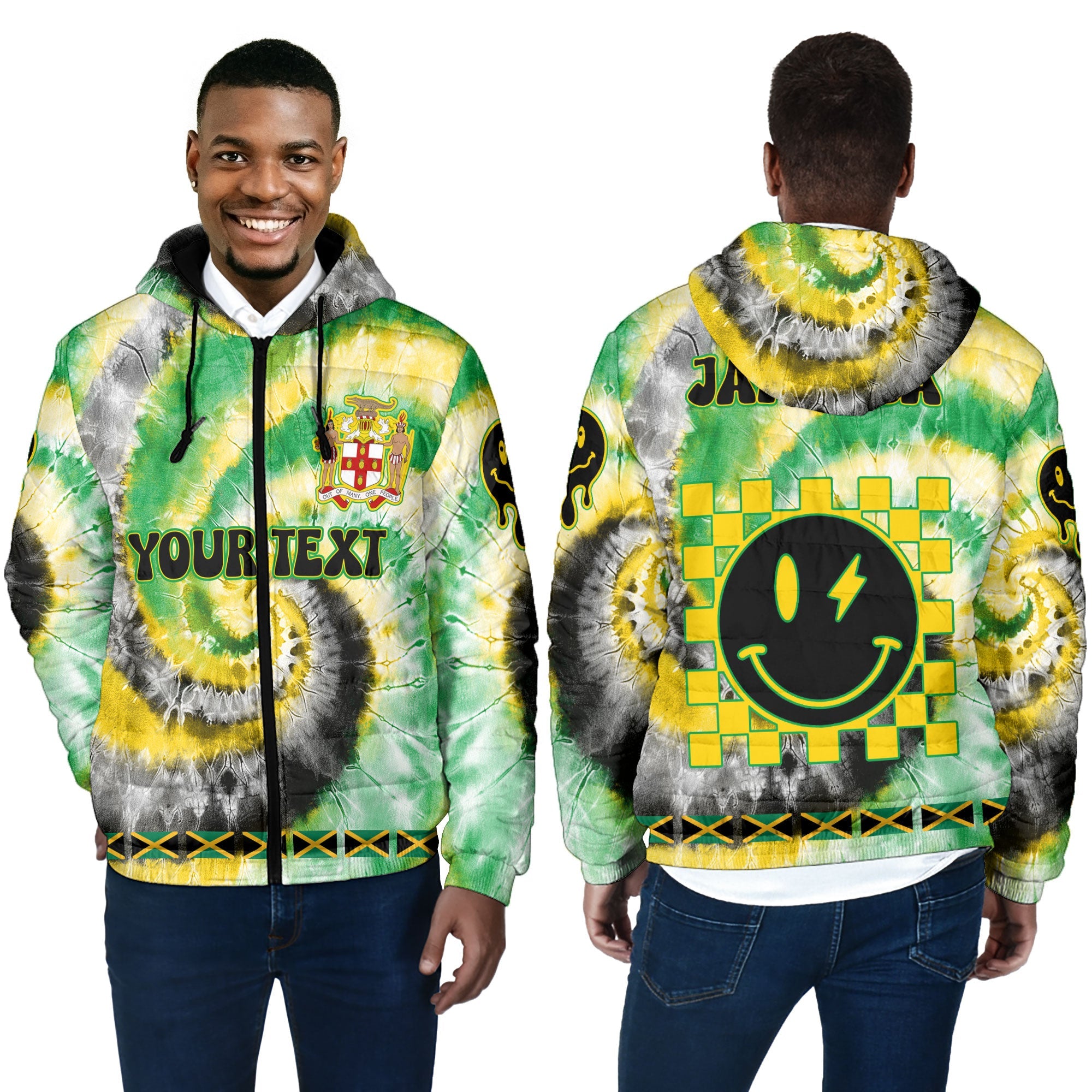 Jamaica Men Hooded Padded Jacket Custom Tie Dye Style 4