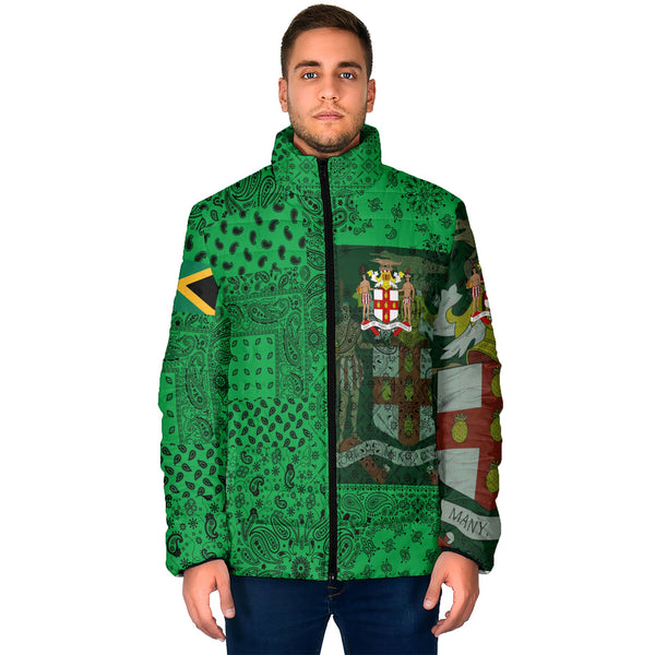 Jamaica Men Padded Jacket Paisley Flag And Skull Style 1