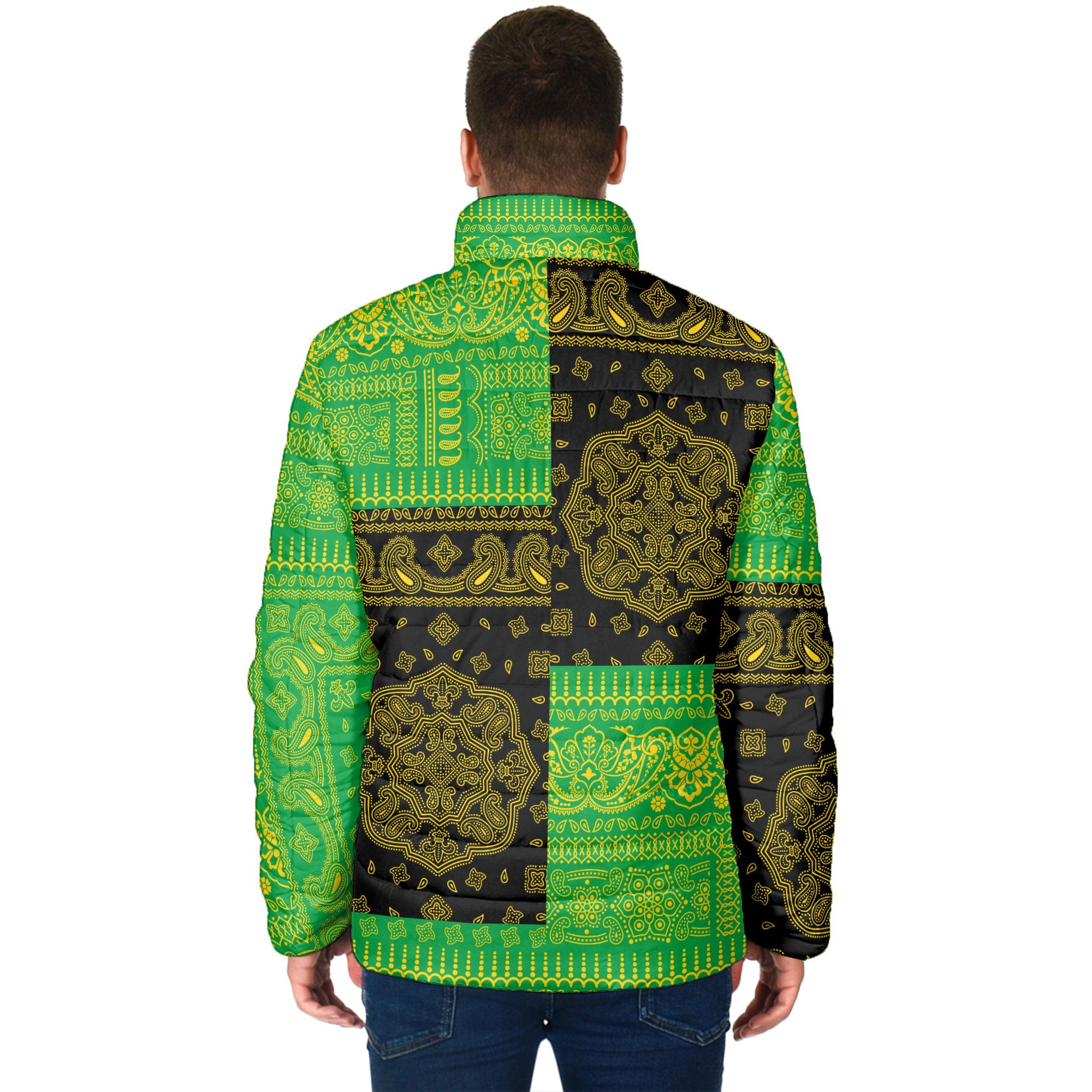 Jamaica Men Padded Jacket Flag And Paisley Basic Style 2