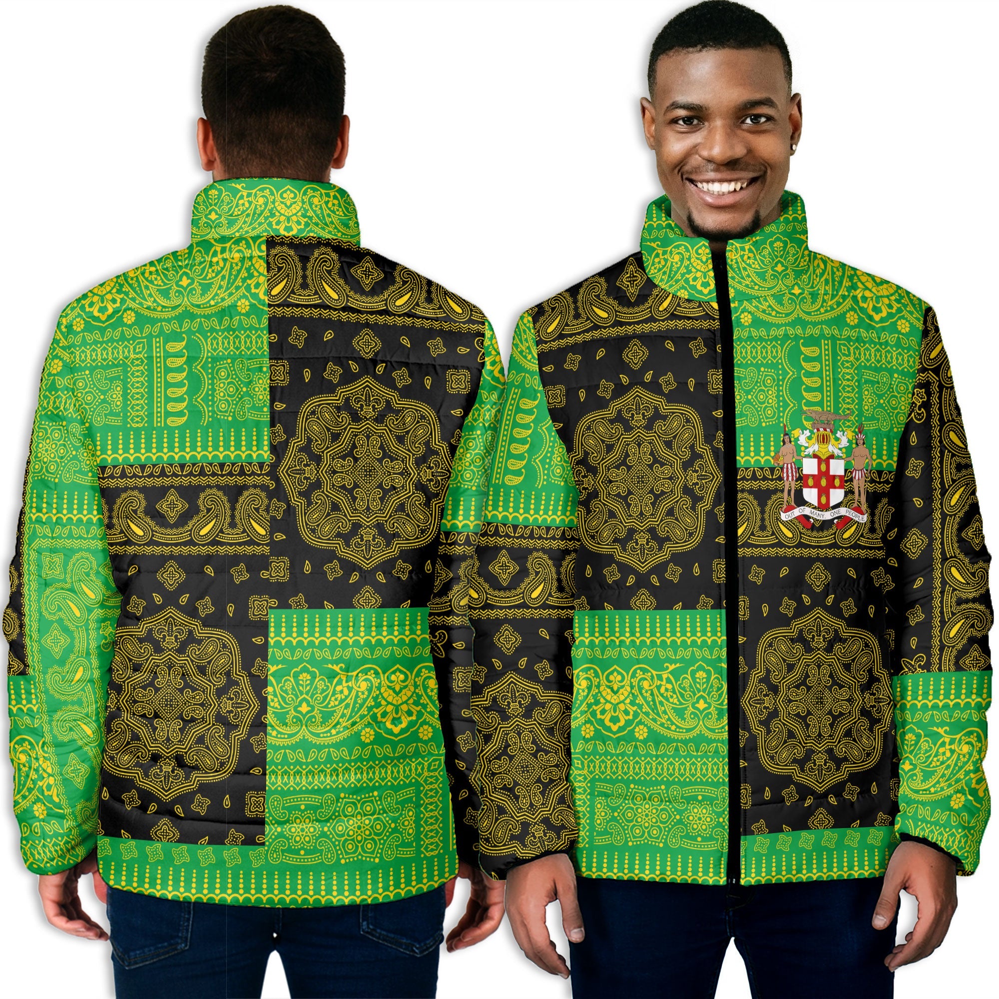 Jamaica Men Padded Jacket Flag And Paisley Basic Style 3