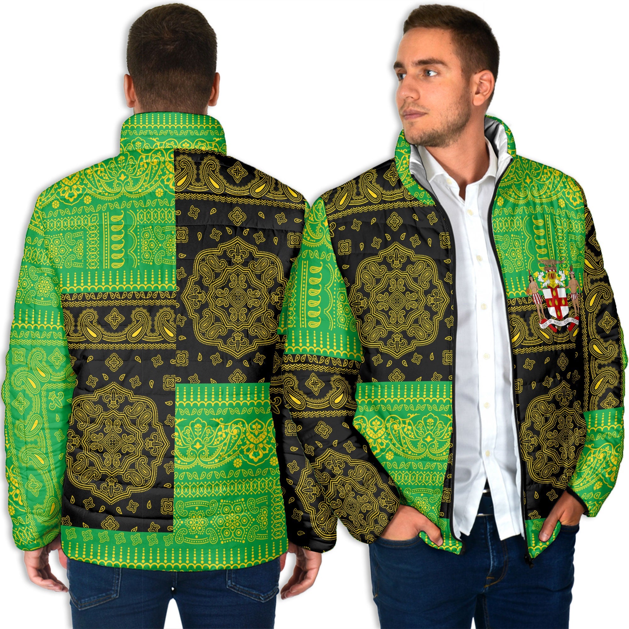 Jamaica Men Padded Jacket Flag And Paisley Basic Style 4