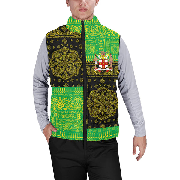 Jamaica Men Padded Jacket Vest Flag And Paisley Basic Style 1