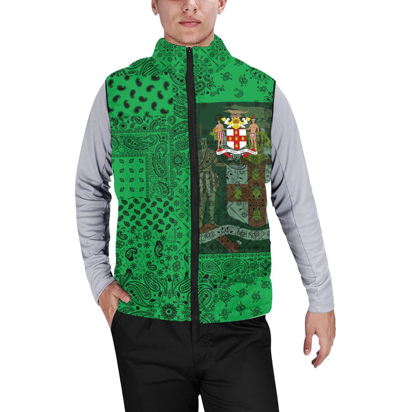 Jamaica Men Padded Jacket Vest Paisley Flag And Skull Style 1