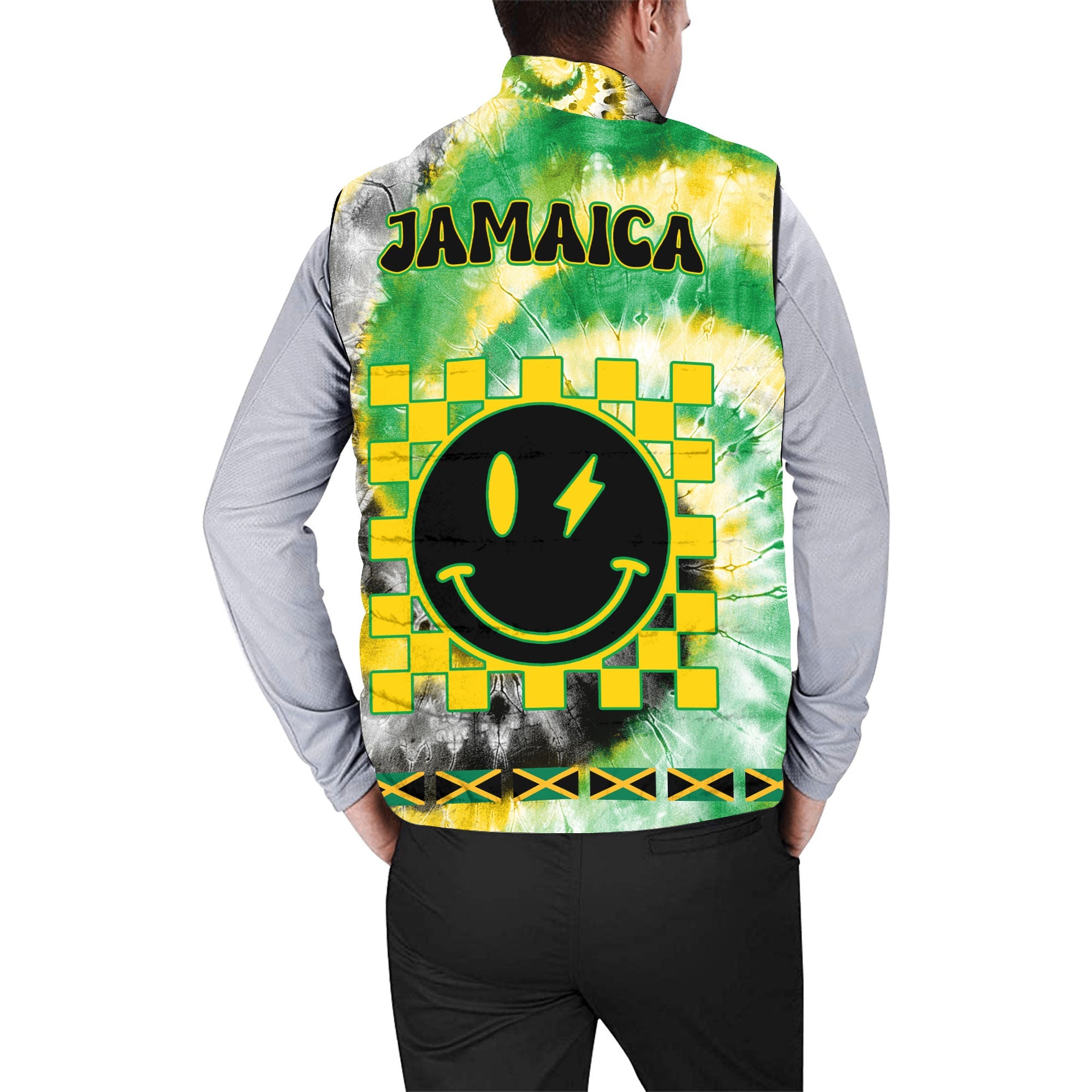 Jamaica Men Padded Jacket Vest Custom Tie Dye Style 2