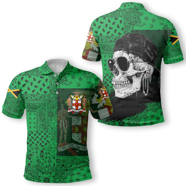 Jamaica Polo Shirt Paisley Flag And Skull Style 1