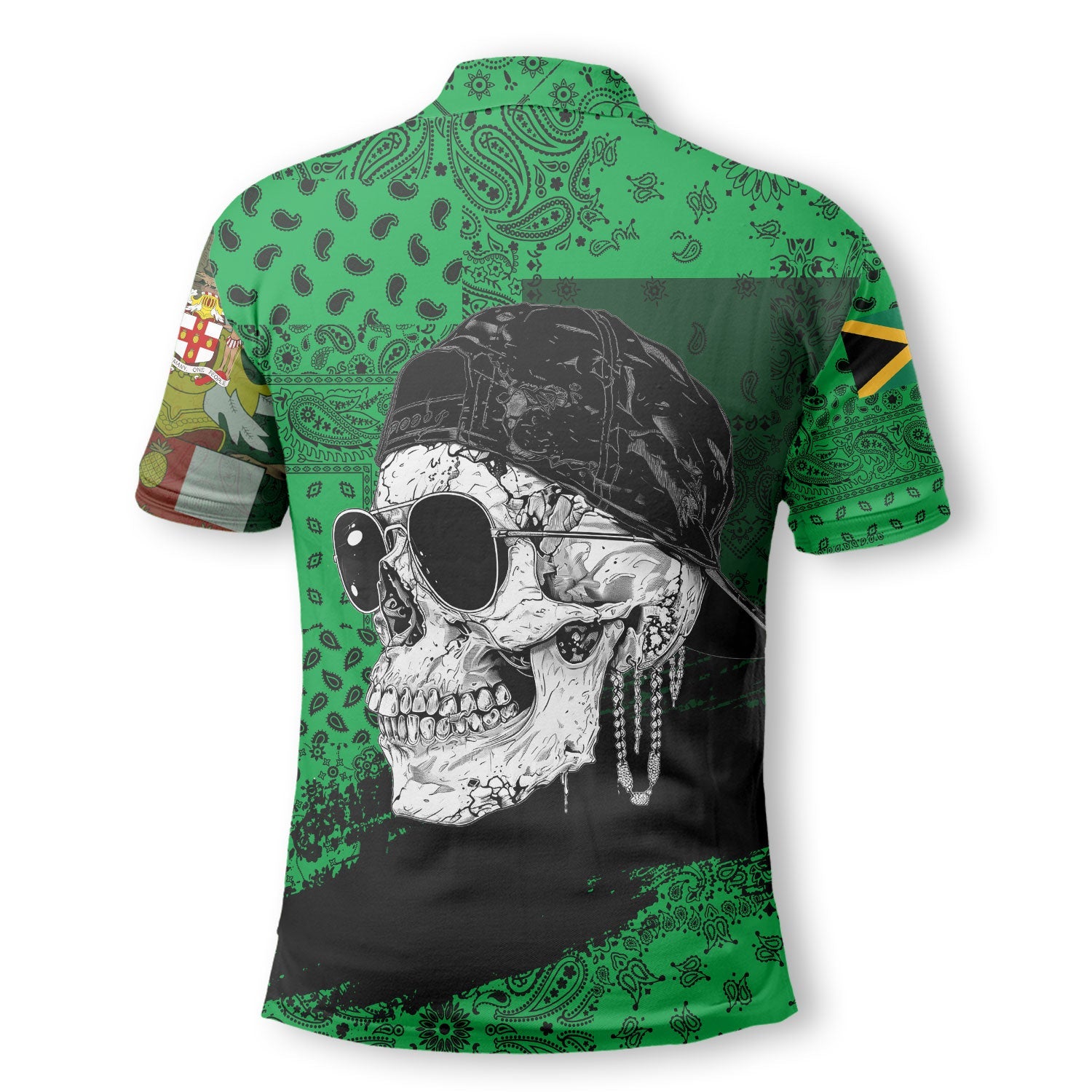 Jamaica Polo Shirt Paisley Flag And Skull Style 3