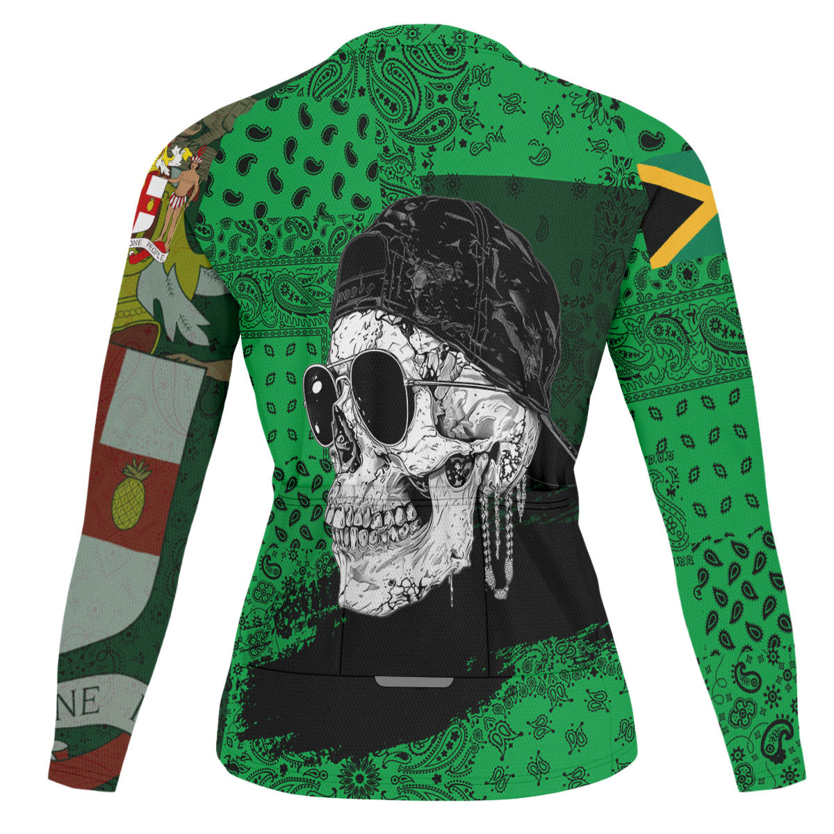 Jamaica Raglan Men Cycling Jersey Long Sleeve Paisley Flag And Skull Style 2