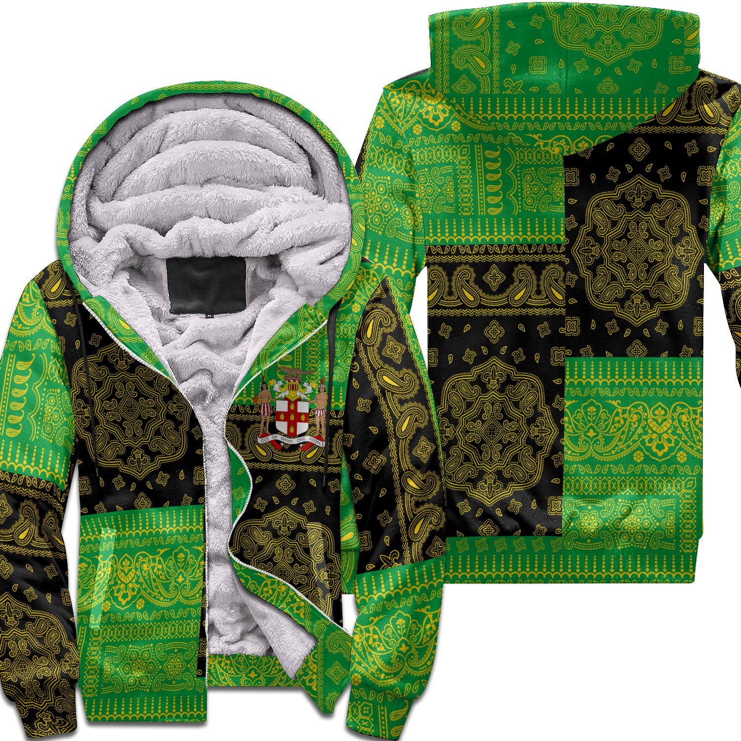 Jamaica Sherpa Hoodie Flag And Paisley Basic Style 1